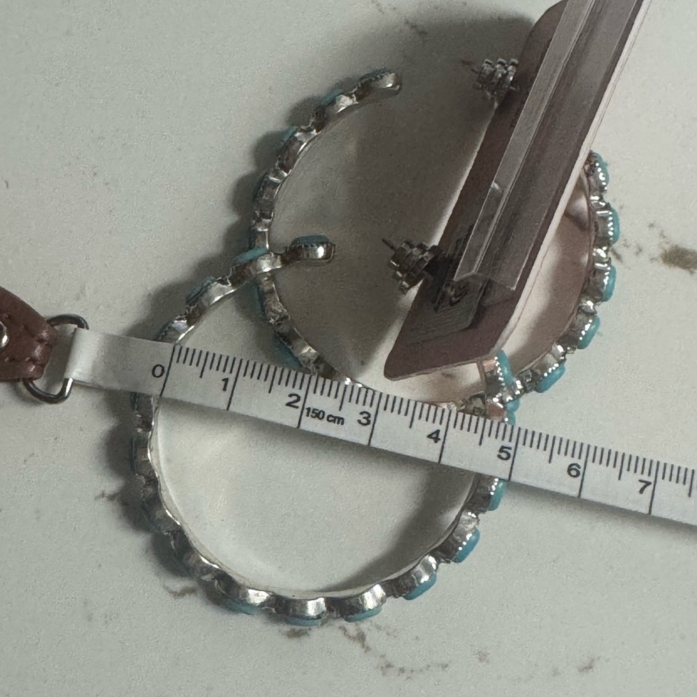 Piper K Brass and Turquoise Dangle Hoops/Earrings - Picture 5 of 6